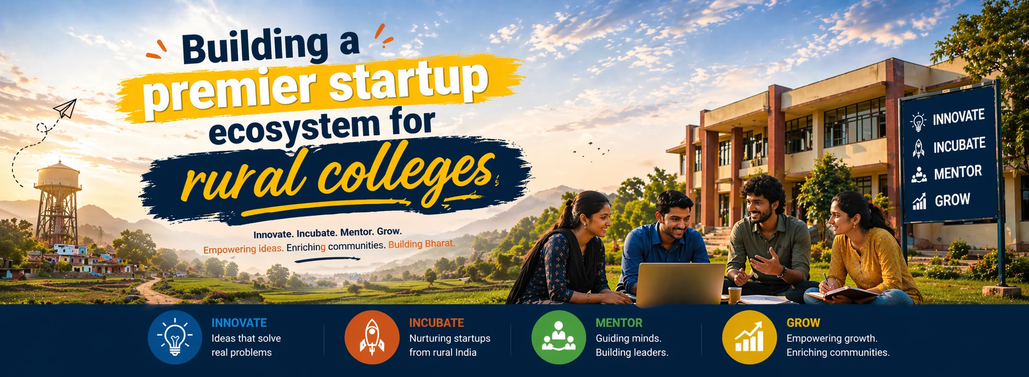 Building a premier startup ecosystem for rural colleges. Innovate, incubate, mentor, grow.